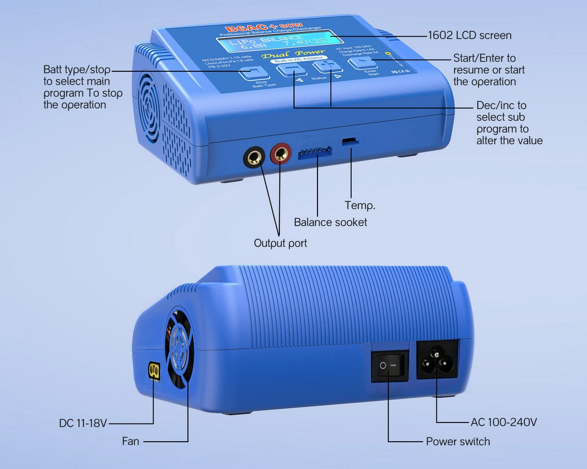 B6AC+ 80W AC/DC Balance Charger for RC Car Planes and Drone