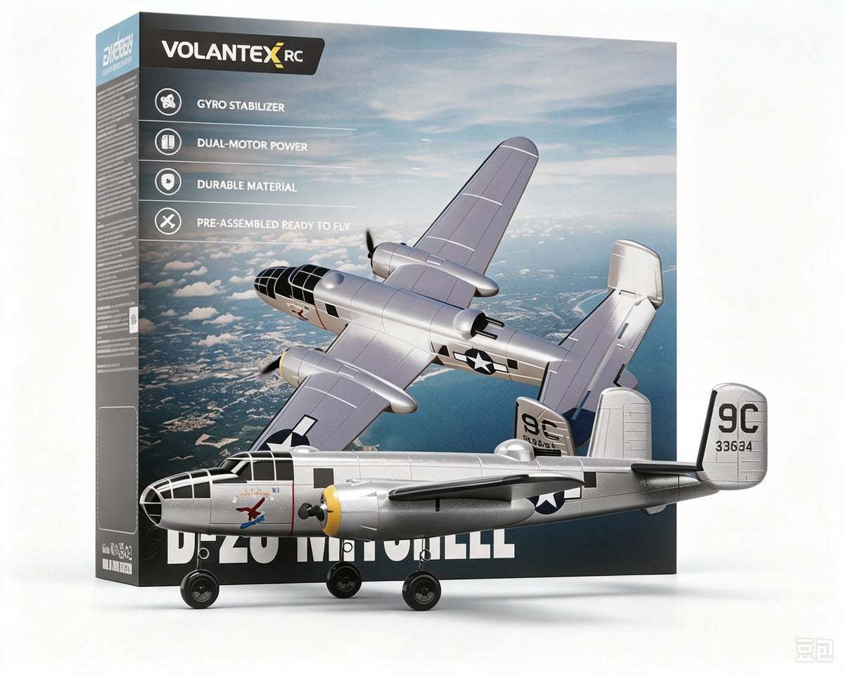 VolantexRC B-25 Mitchell 400mm 3CH EPP RC Plane RTF w/ Gyro Silver